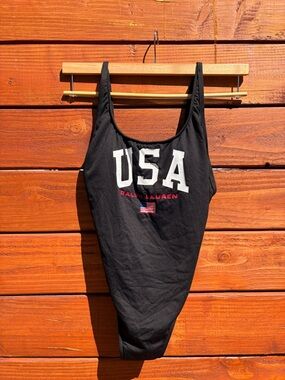 Ralph Lauren USA Black Scoop-Back Women's Bathing Suit Size S